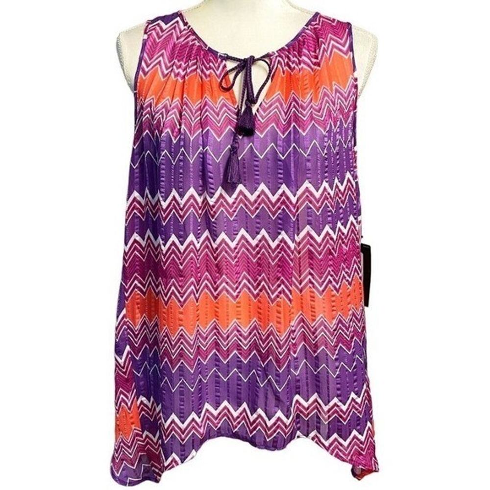 NWT Stylus Venus Violet‎ Chevron Blouse Asymmetric Hem Boho Tunic Top Size Large